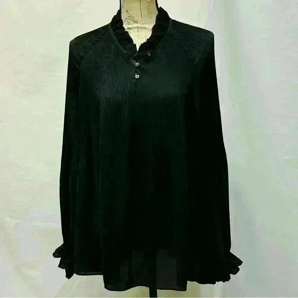 Banana Republic Charcoal Pleat Polyester Long Sleeve Size Medium Blouse - Picture 7 of 16